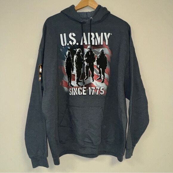 US Army Gray Hoodie Pullover Sweatshirt Mens 3XL Soldier Warm Winter Top Outdoor - Picture 1 of 8